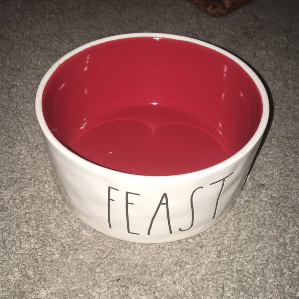 Rae Dunn Artisan Collection by Magenta Doggie Bowl White w Red Interior … - Picture 1 of 6